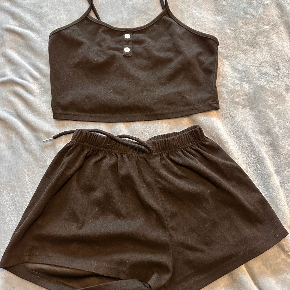 Black Crop Top and Shorts Set